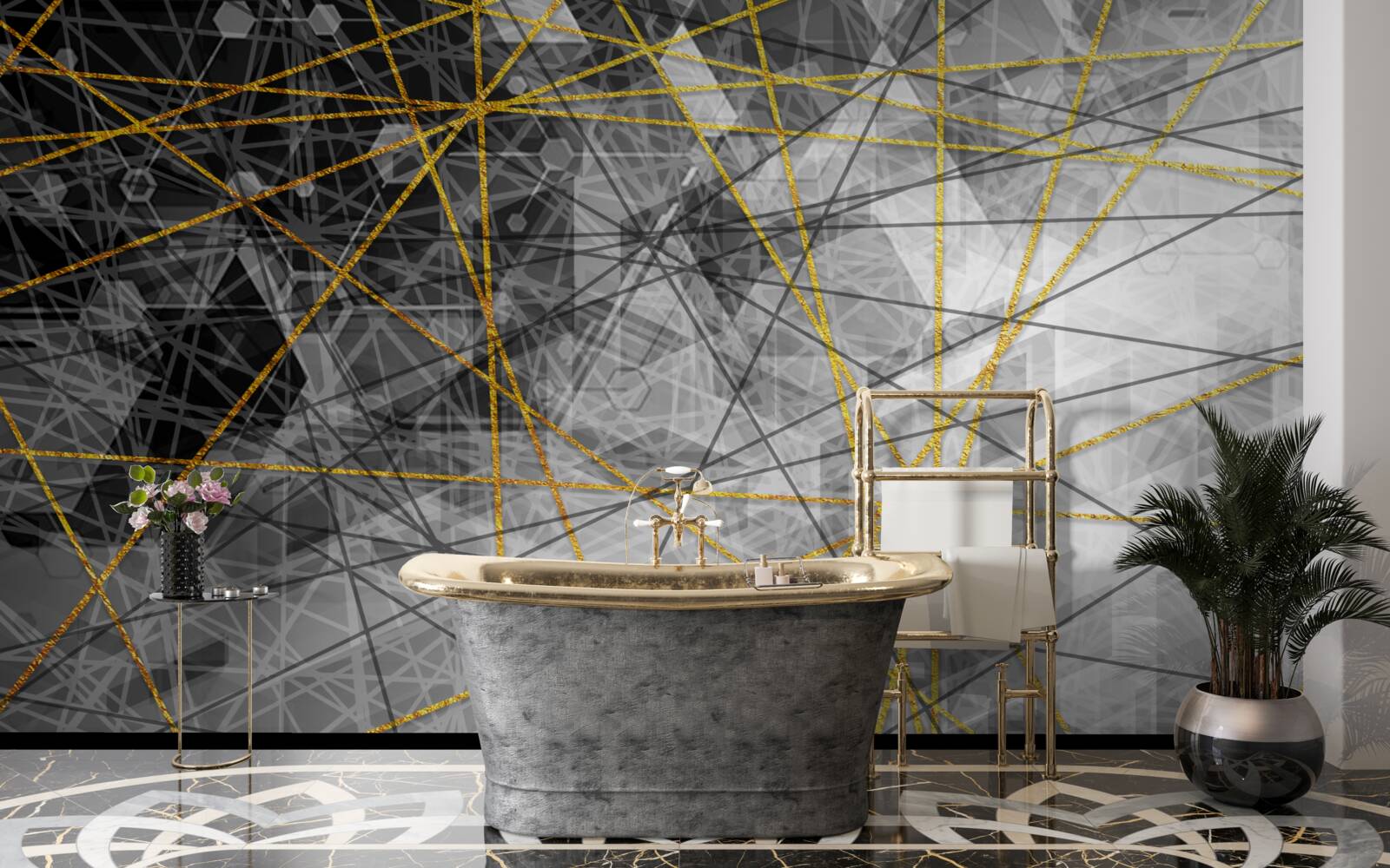 Fototapet fir de aur și pietre