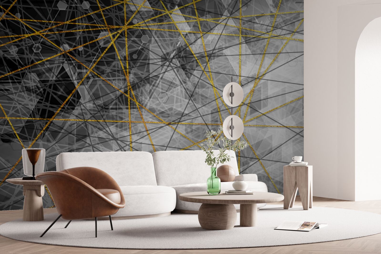 Fototapet fir de aur și pietre