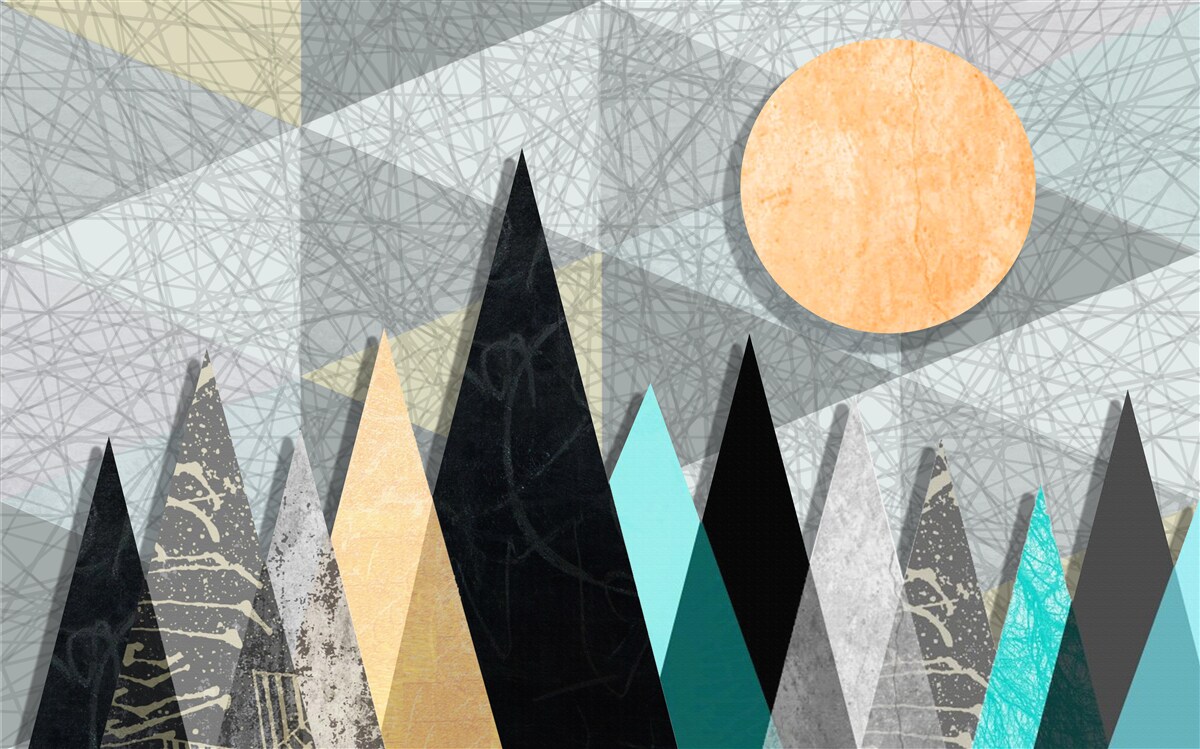 Fototapet apus de soare peste o pădure de pini