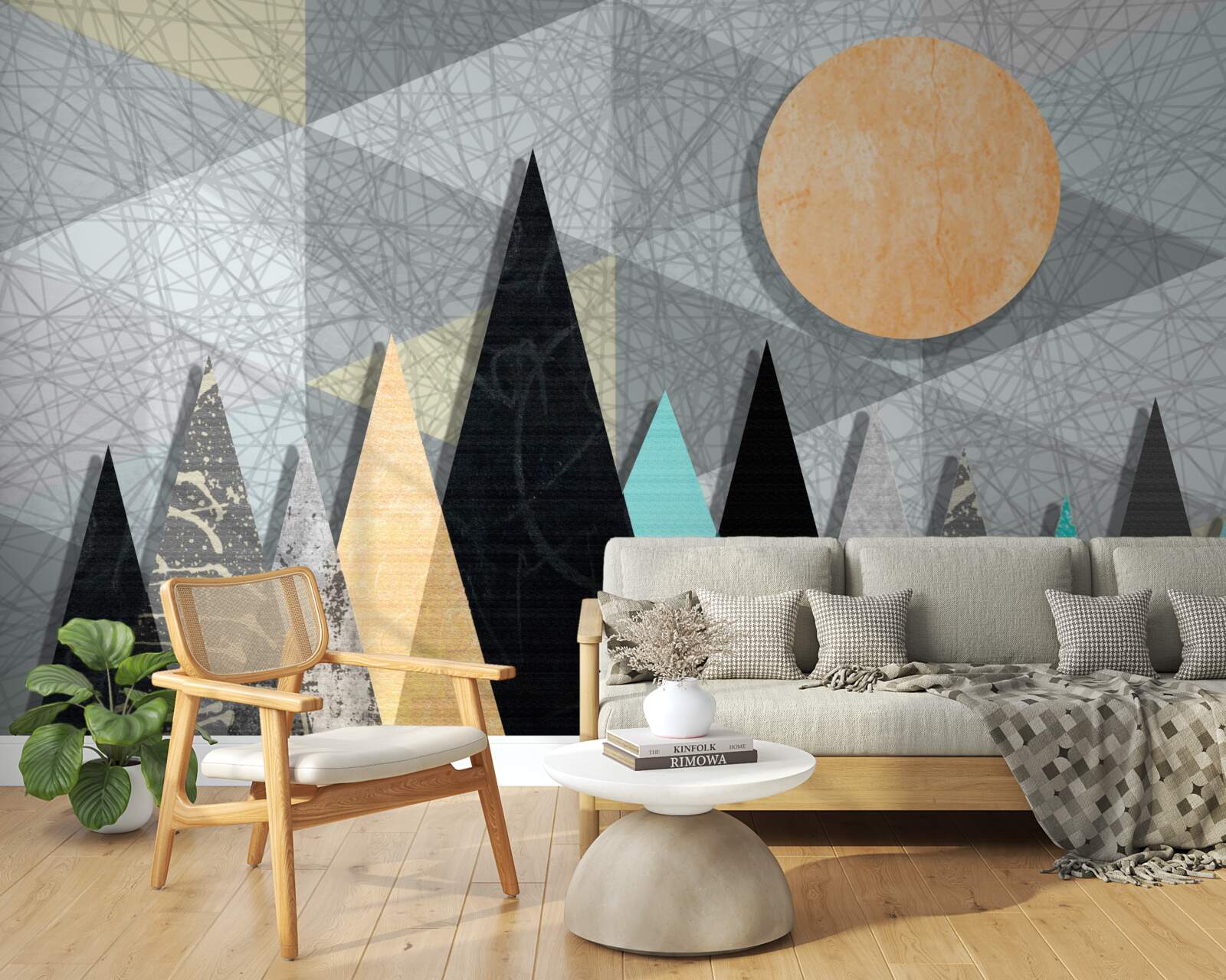 Fototapet apus de soare peste o pădure de pini