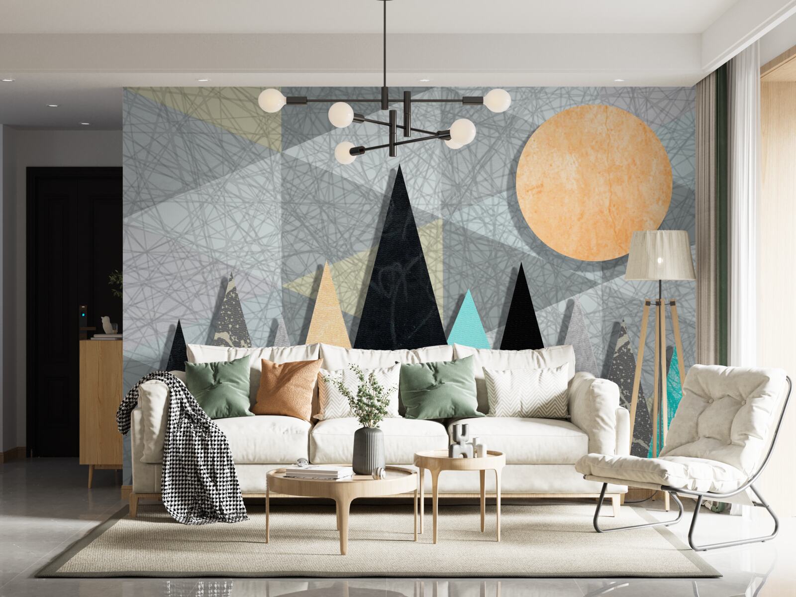 Fototapet apus de soare peste o pădure de pini