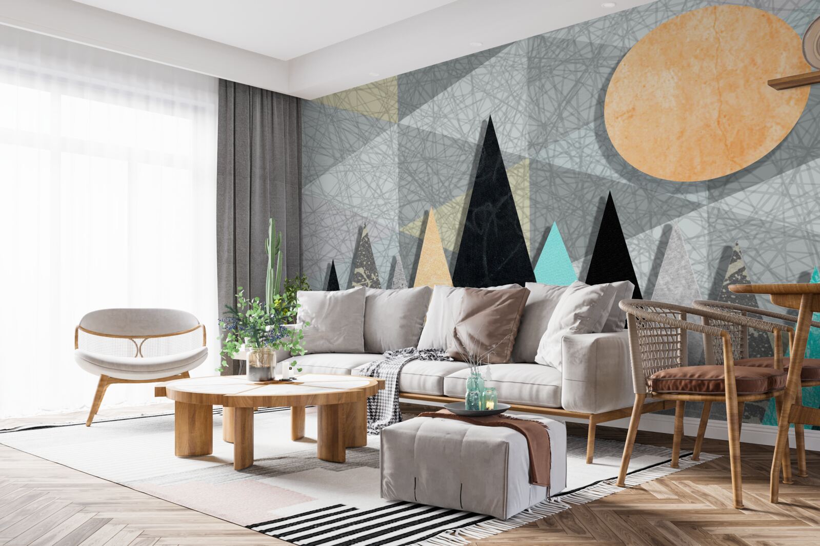 Fototapet apus de soare peste o pădure de pini