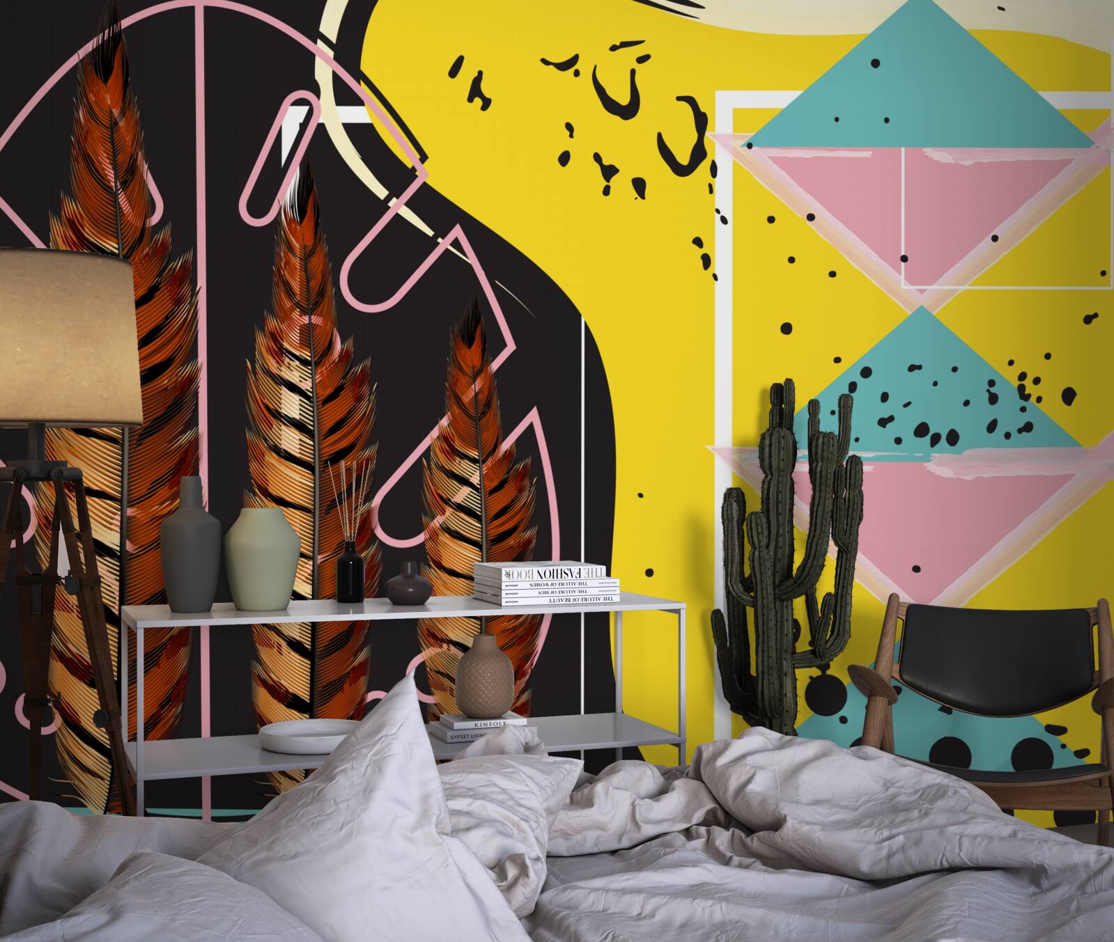 Fototapet formele geometrice din fundal ies în evidență în spatele vârfurilor galbene