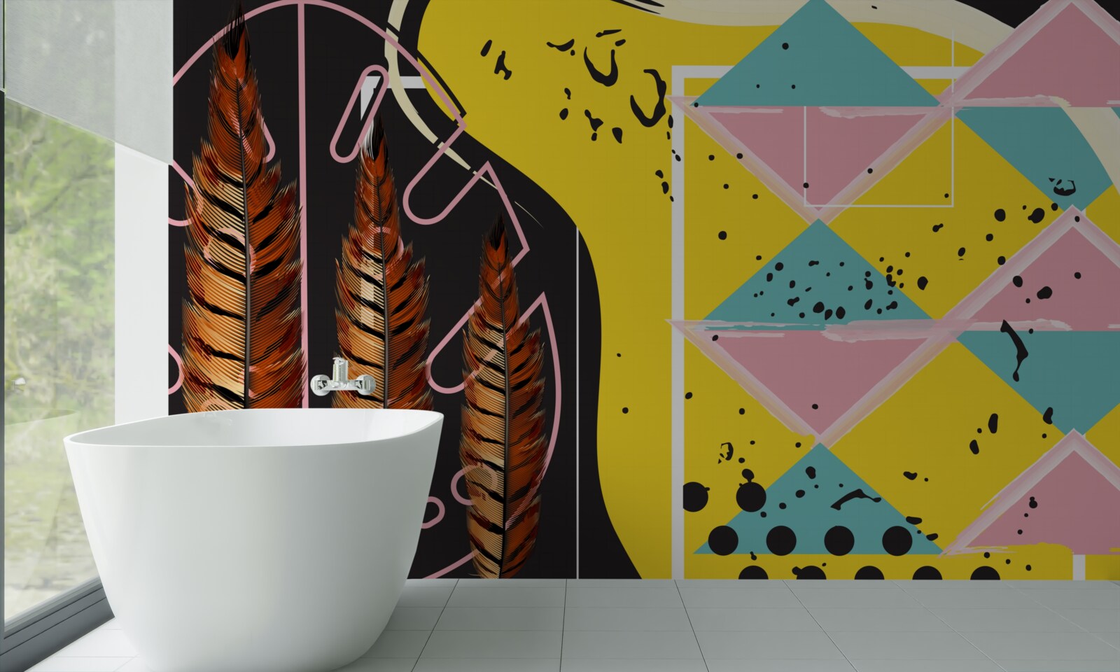 Fototapet formele geometrice din fundal ies în evidență în spatele vârfurilor galbene