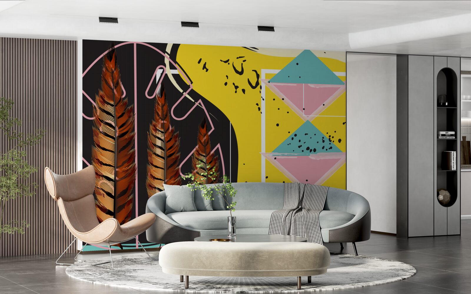 Fototapet formele geometrice din fundal ies în evidență în spatele vârfurilor galbene