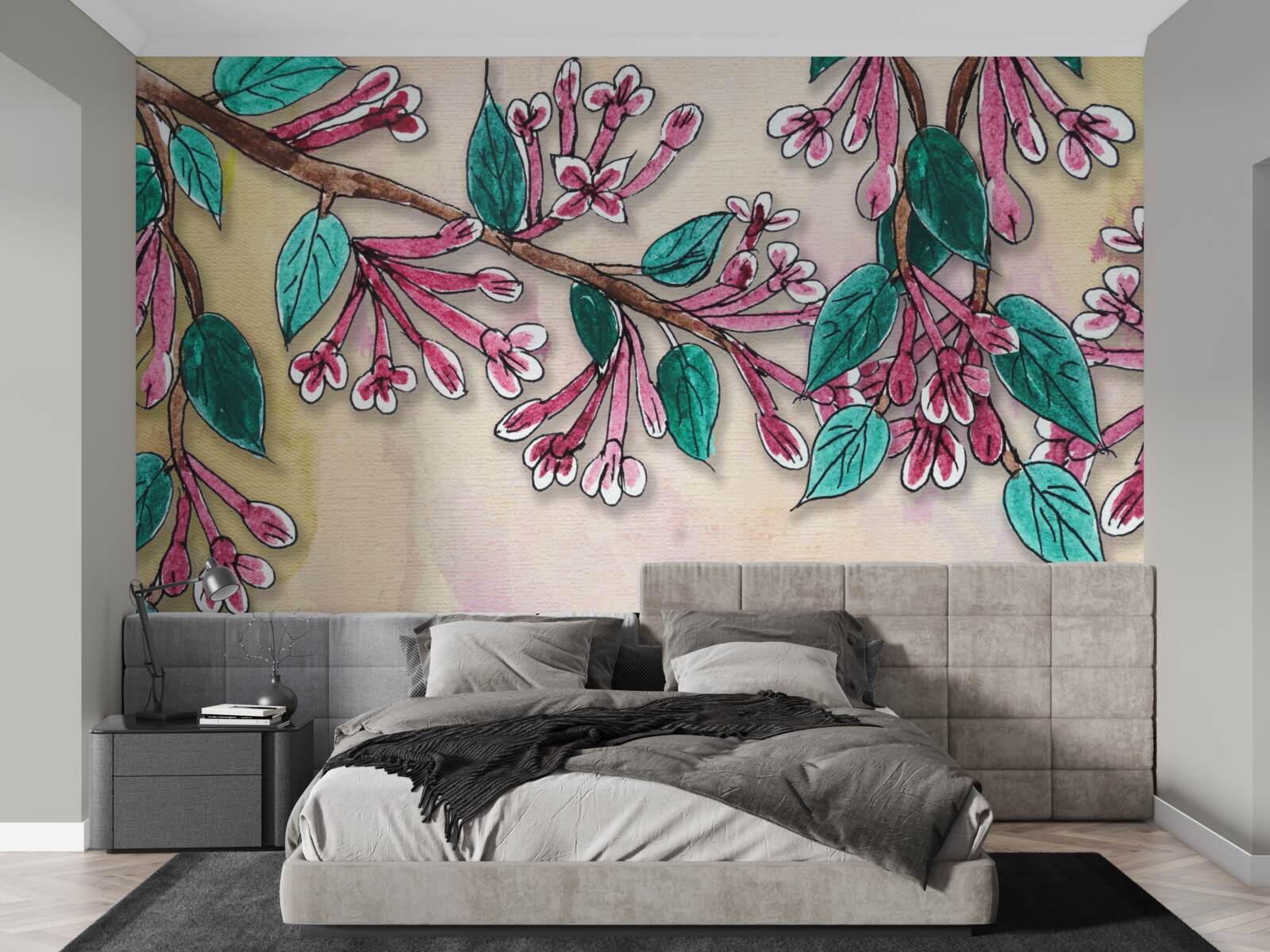 Fototapet ramura sakura înflorește și lasă o