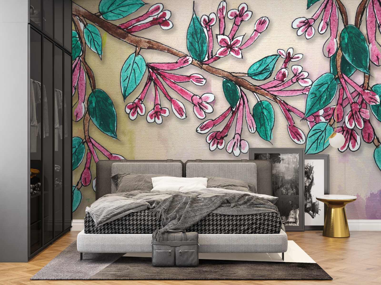 Fototapet ramura sakura înflorește și lasă o