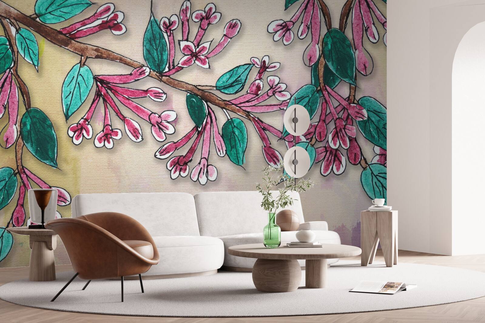 Fototapet ramura sakura înflorește și lasă o