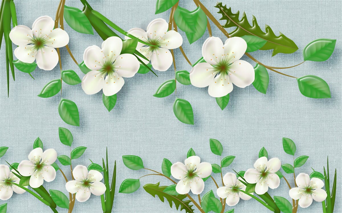 Fototapet copaci înfloriți primăvara pe un cer albastru