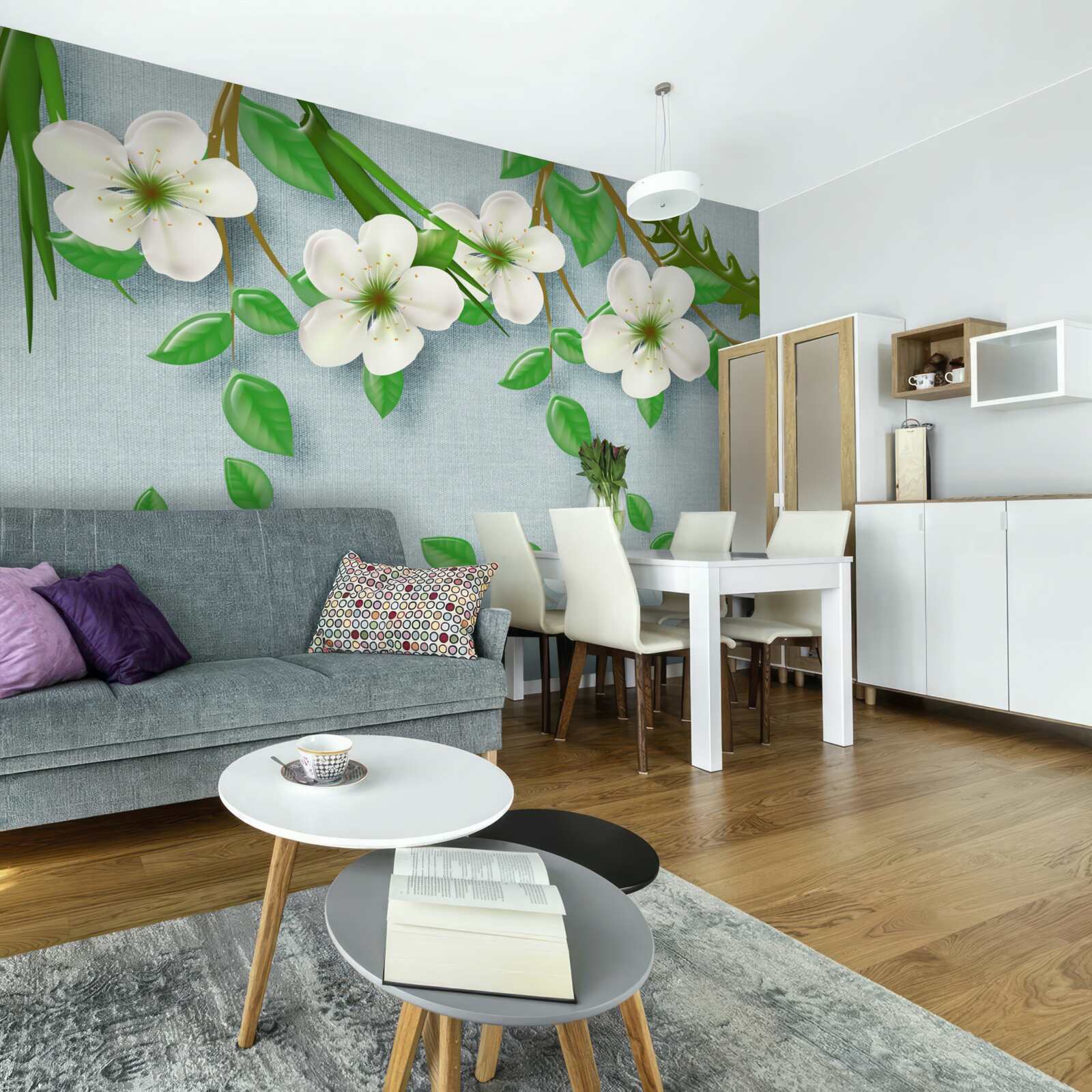 Fototapet copaci înfloriți primăvara pe un cer albastru