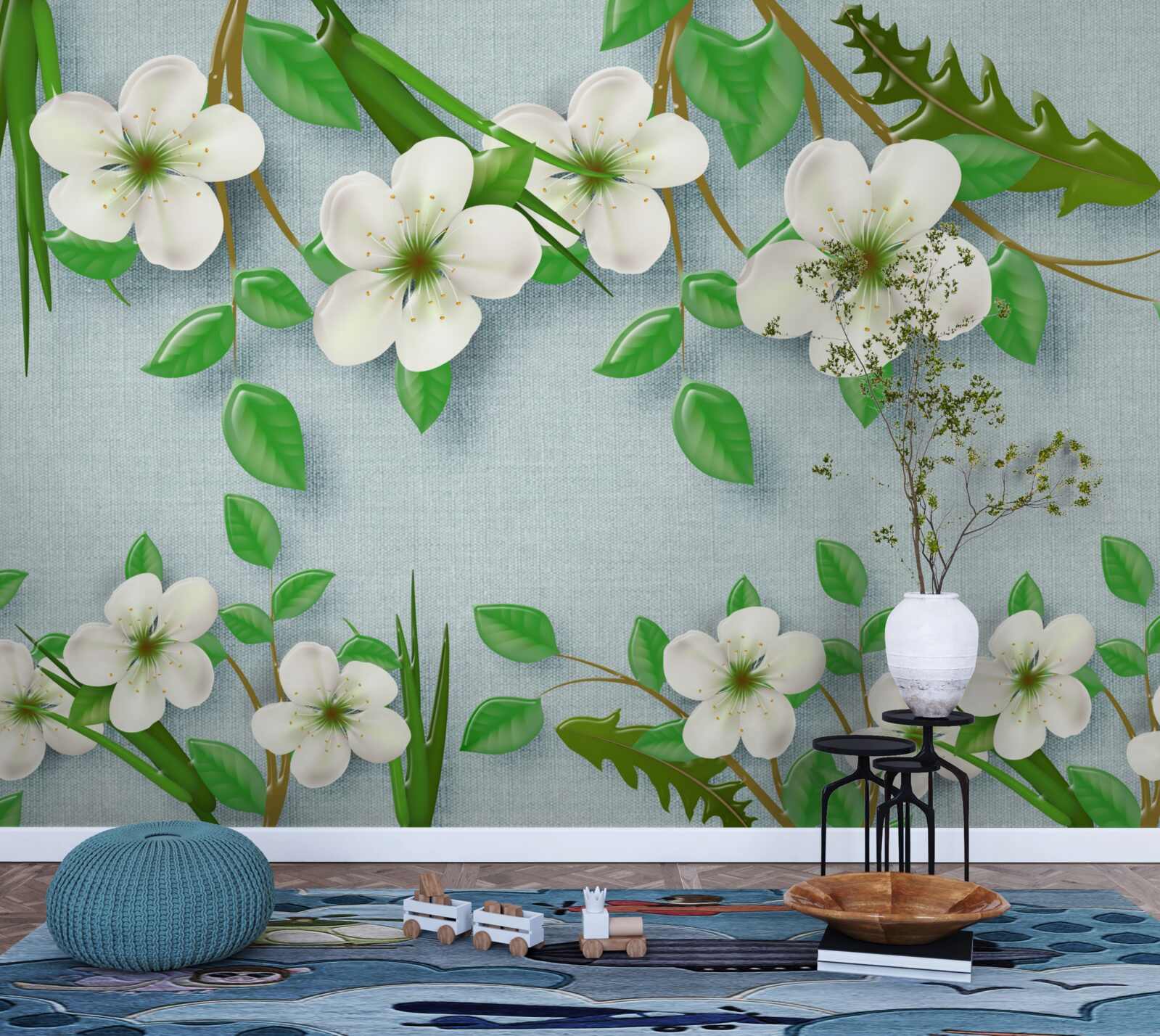 Fototapet copaci înfloriți primăvara pe un cer albastru