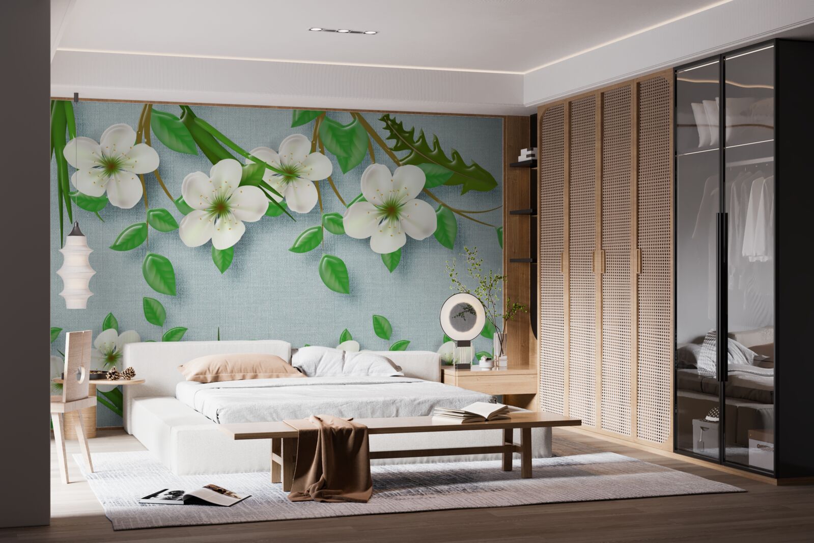 Fototapet copaci înfloriți primăvara pe un cer albastru