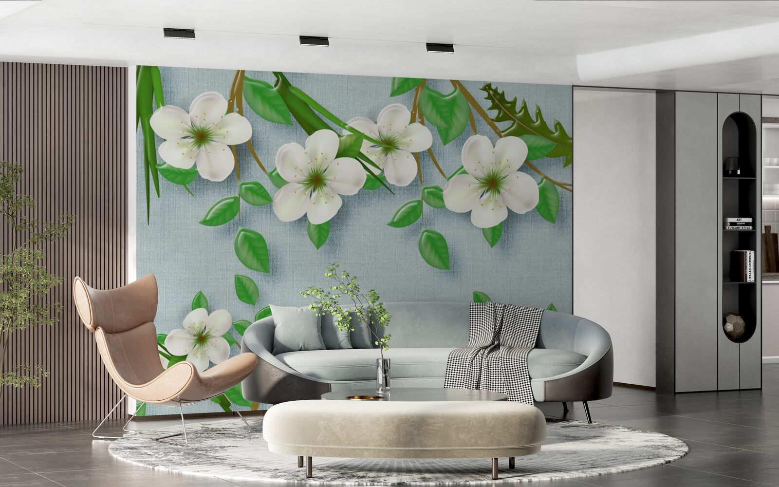 Fototapet copaci înfloriți primăvara pe un cer albastru