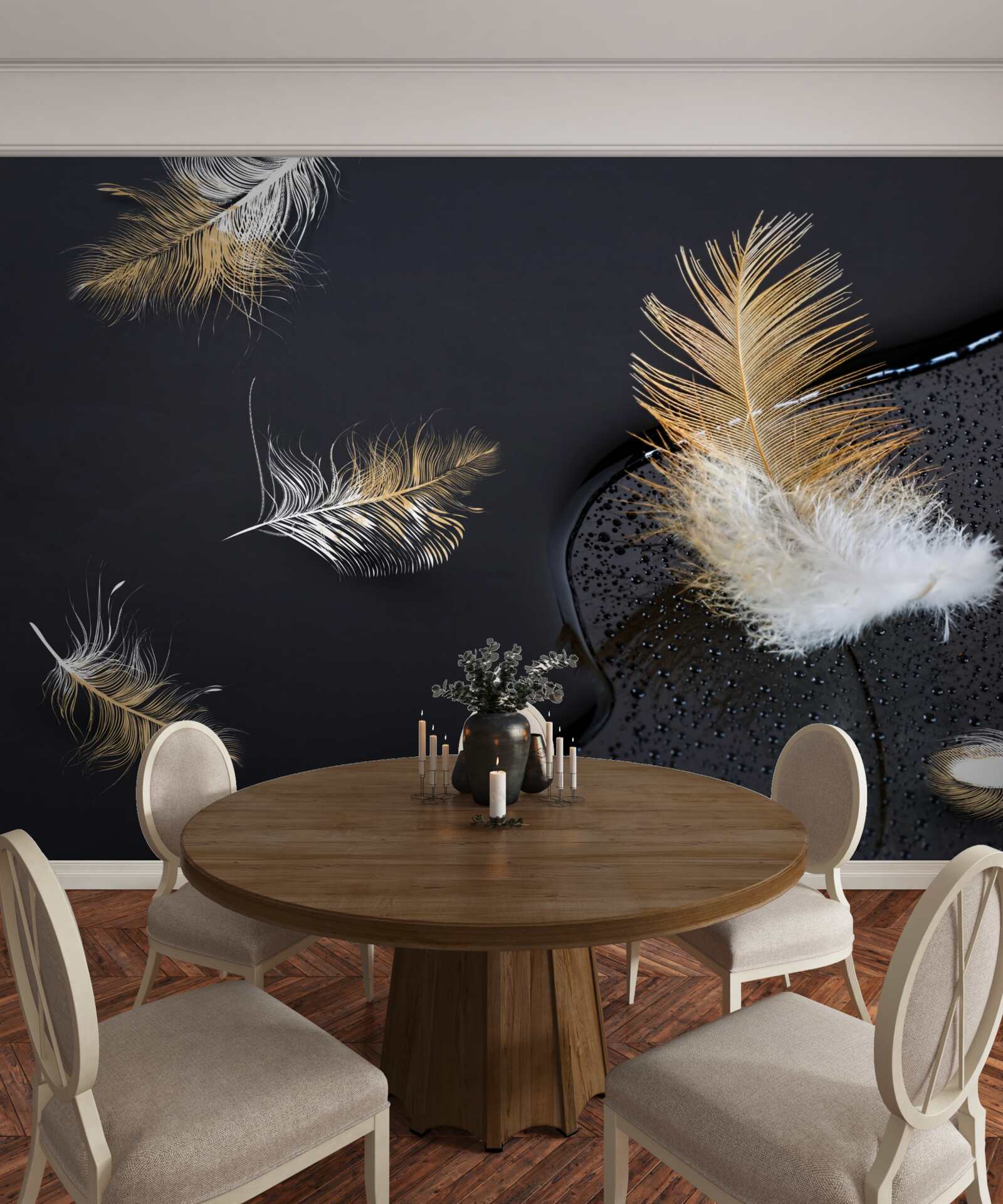 Fototapet moale în alb ca zăpada și auriu