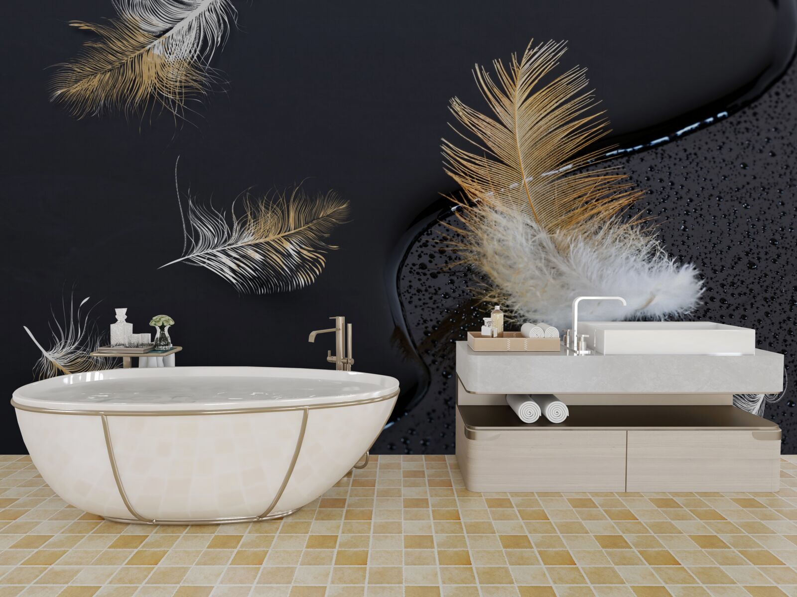 Fototapet moale în alb ca zăpada și auriu