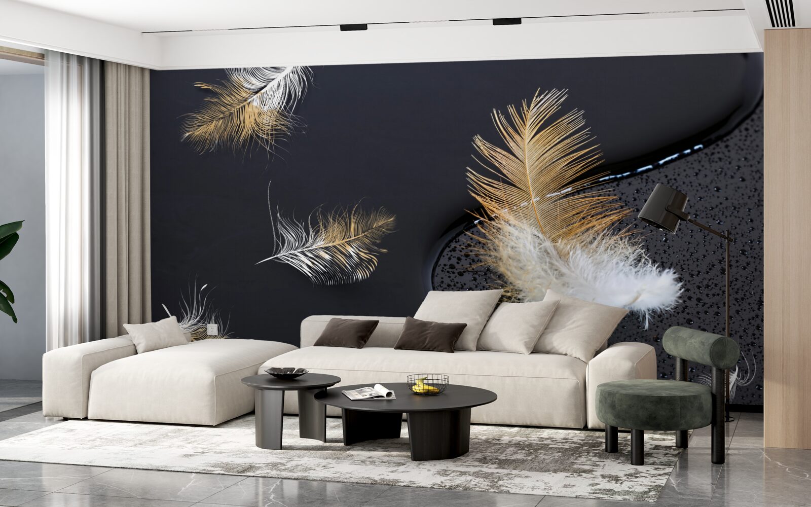 Fototapet moale în alb ca zăpada și auriu