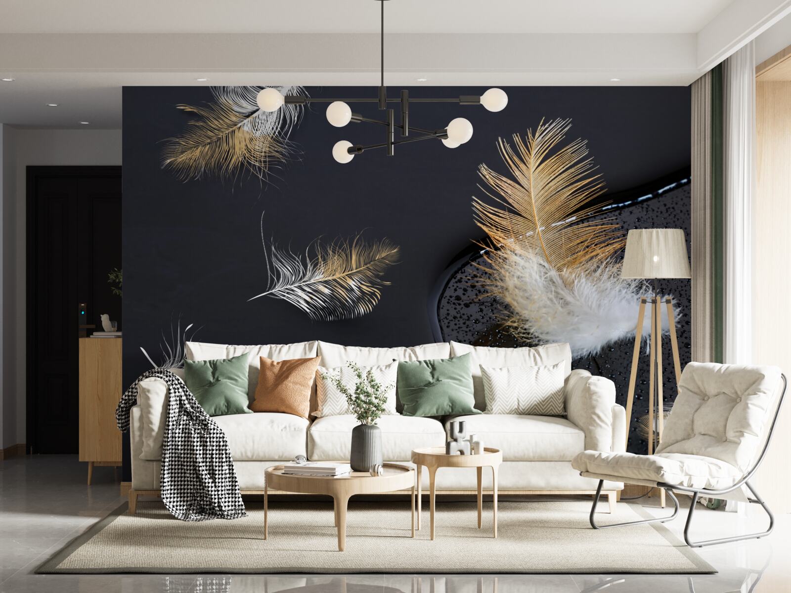 Fototapet moale în alb ca zăpada și auriu