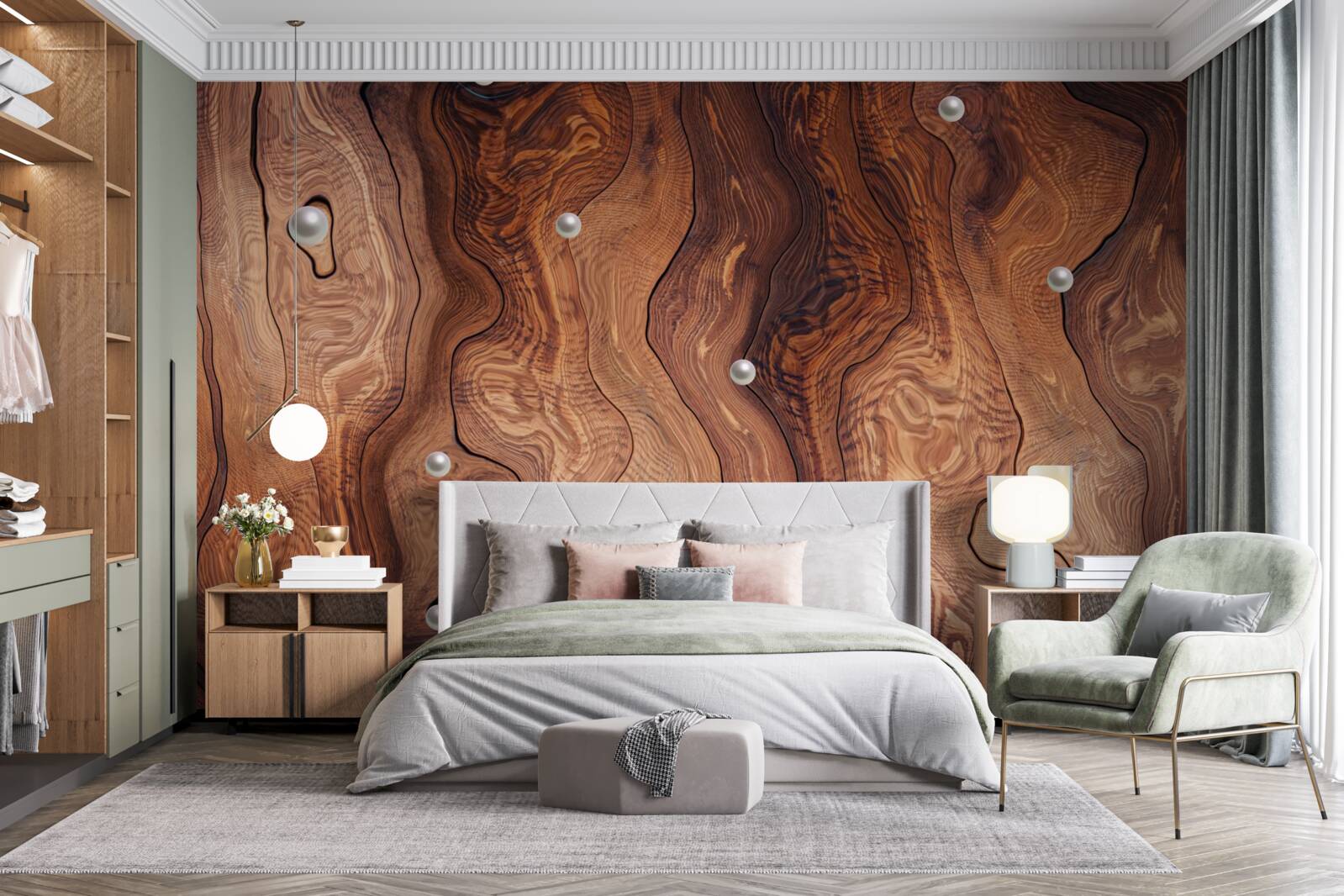 Fototapet lemn texturat și perle