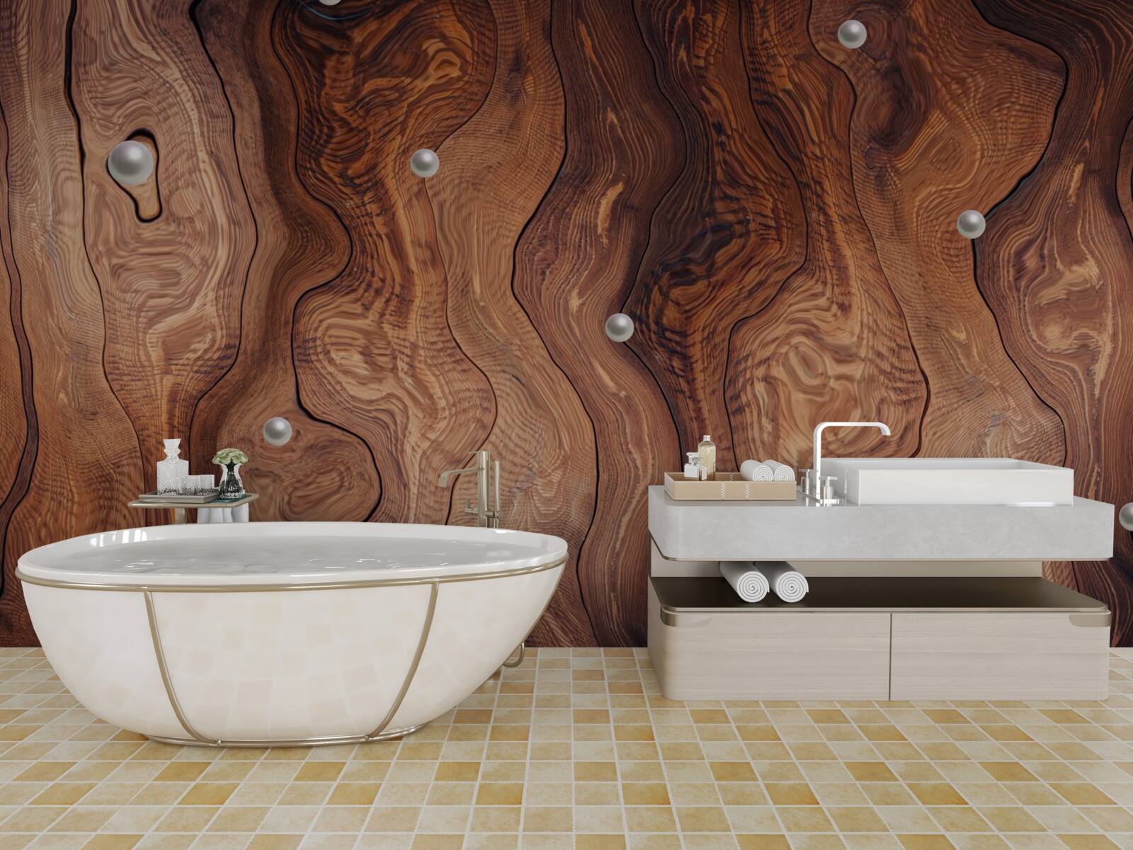 Fototapet lemn texturat și perle