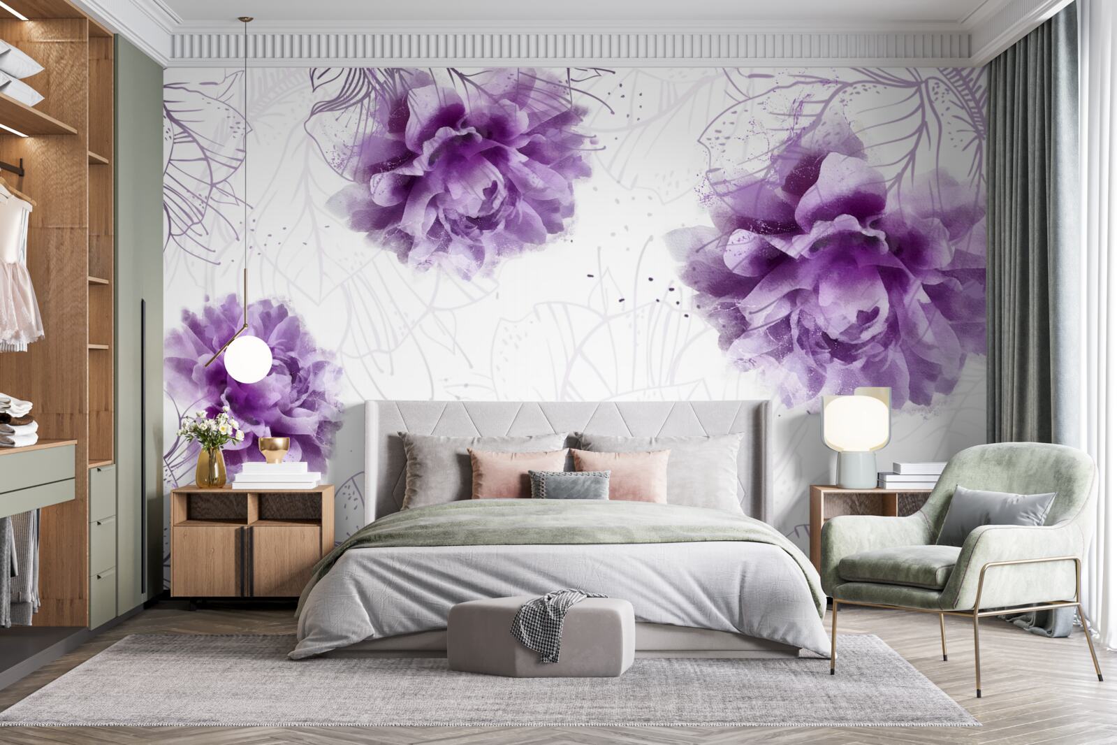 Fototapet bujorii au o frumoasă nuanță de liliac