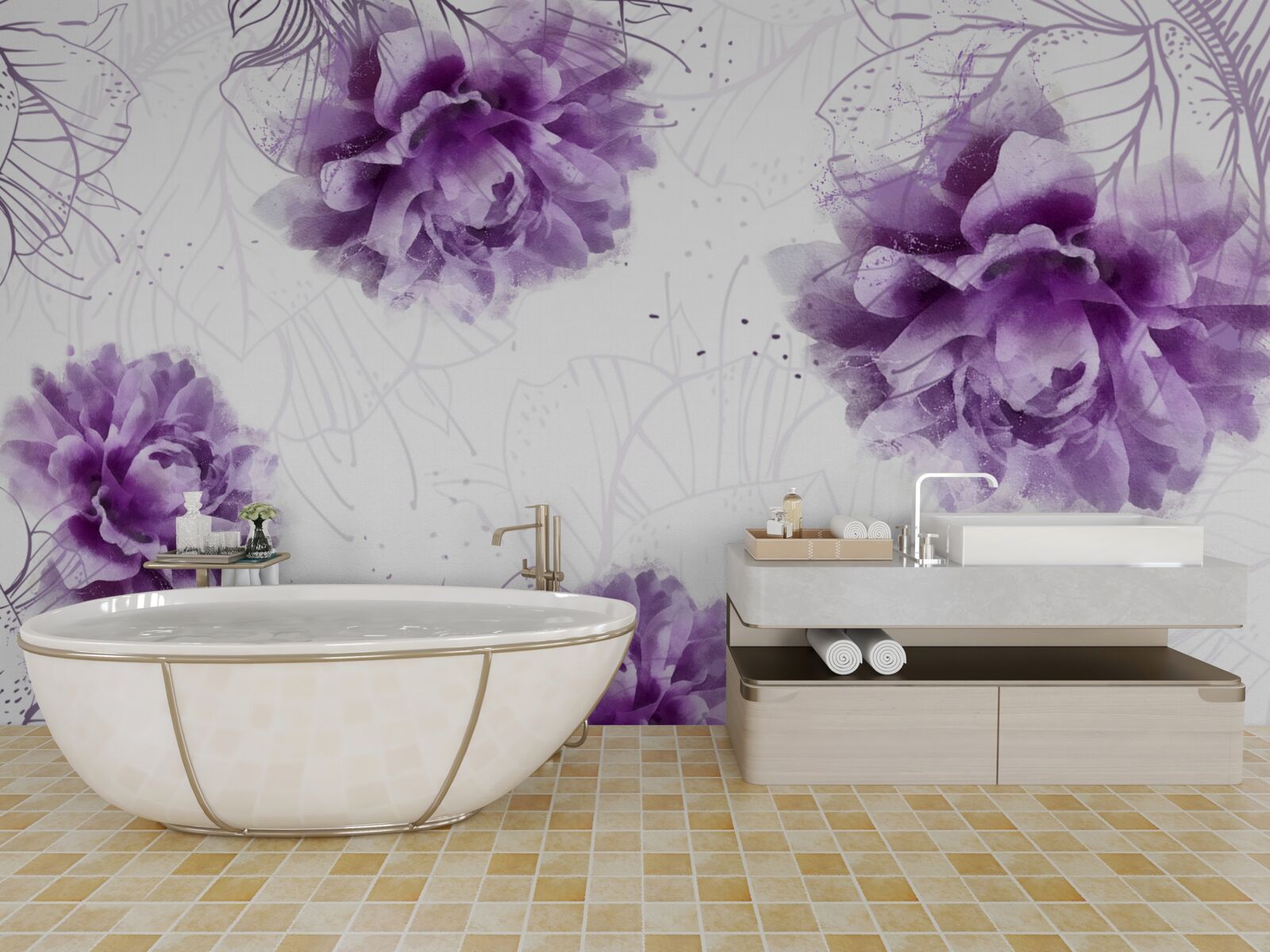 Fototapet bujorii au o frumoasă nuanță de liliac