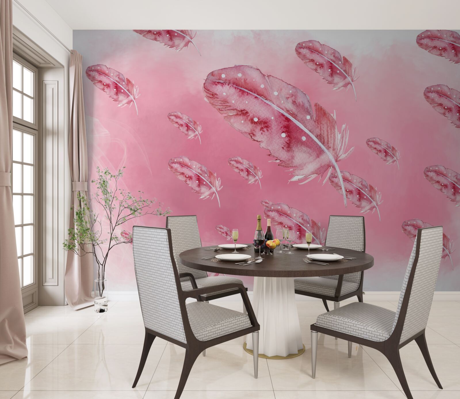 Fototapet pene roz pe un fundal roz