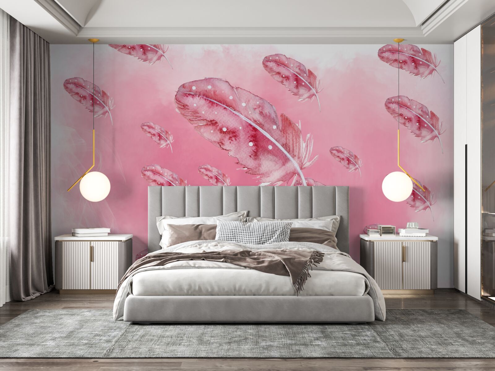 Fototapet pene roz pe un fundal roz