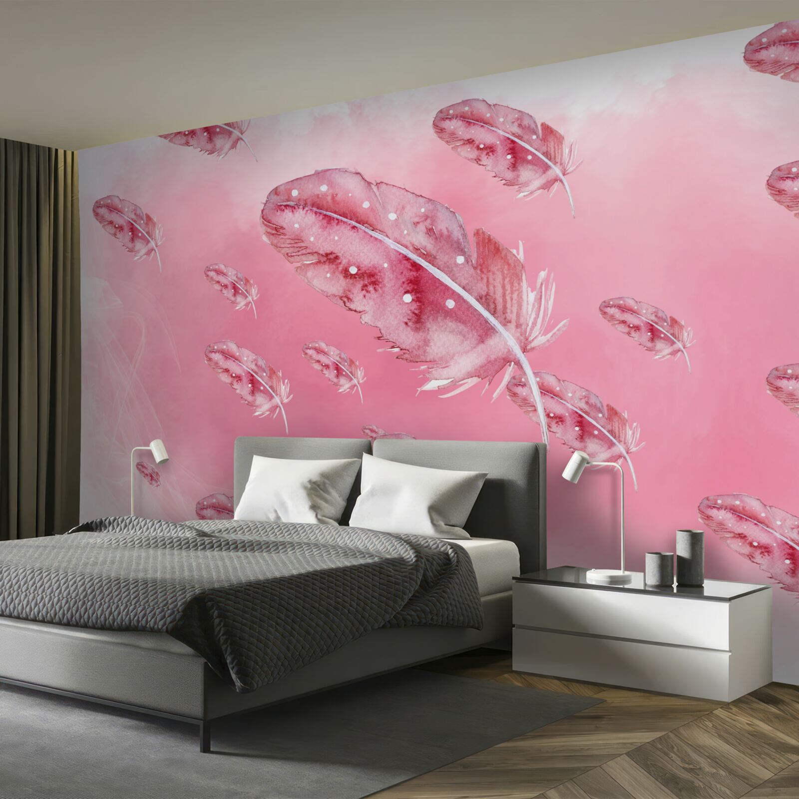 Fototapet pene roz pe un fundal roz