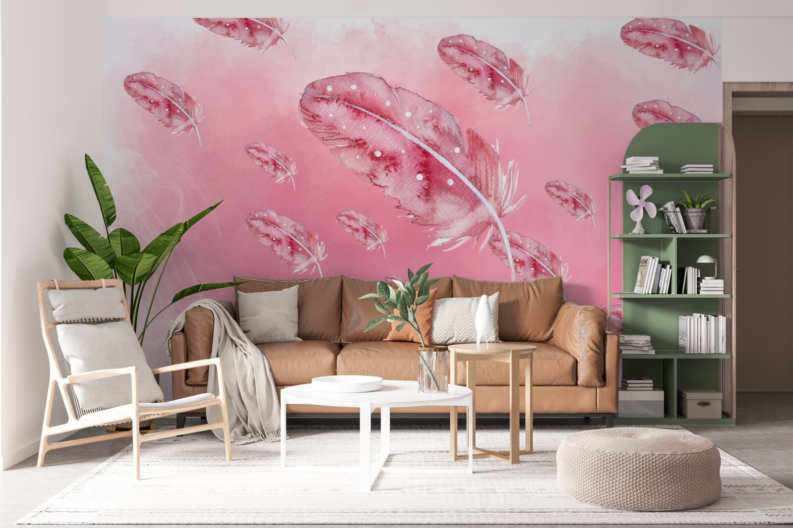 Fototapet pene roz pe un fundal roz