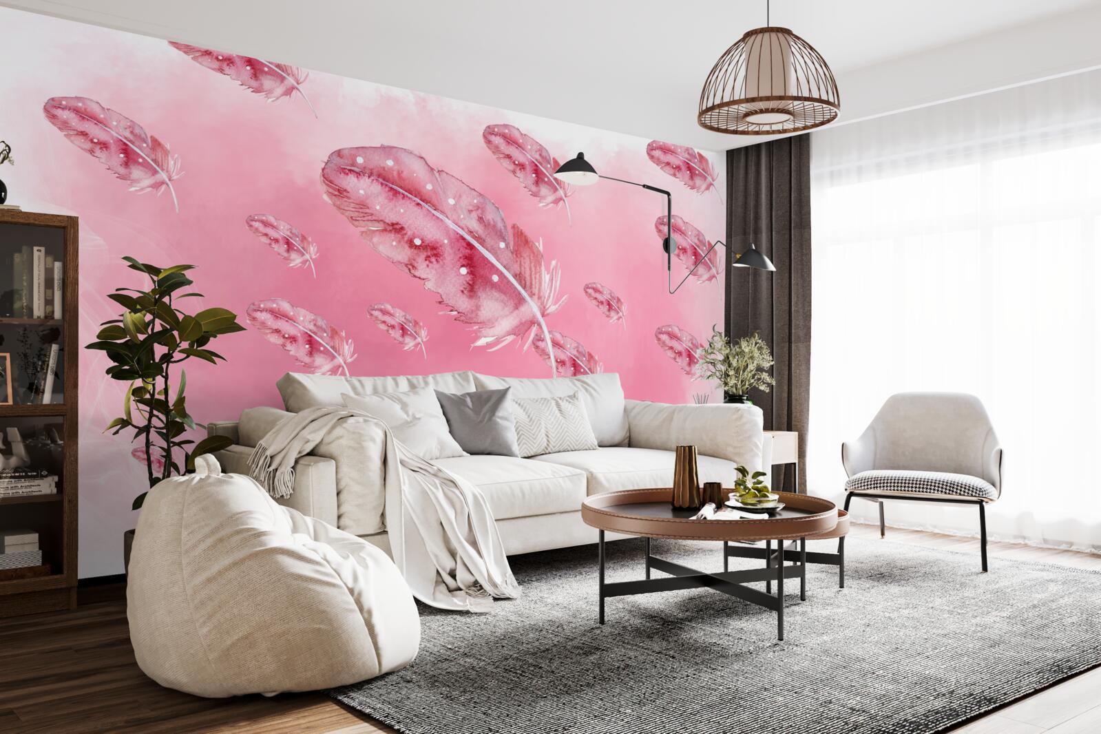 Fototapet pene roz pe un fundal roz