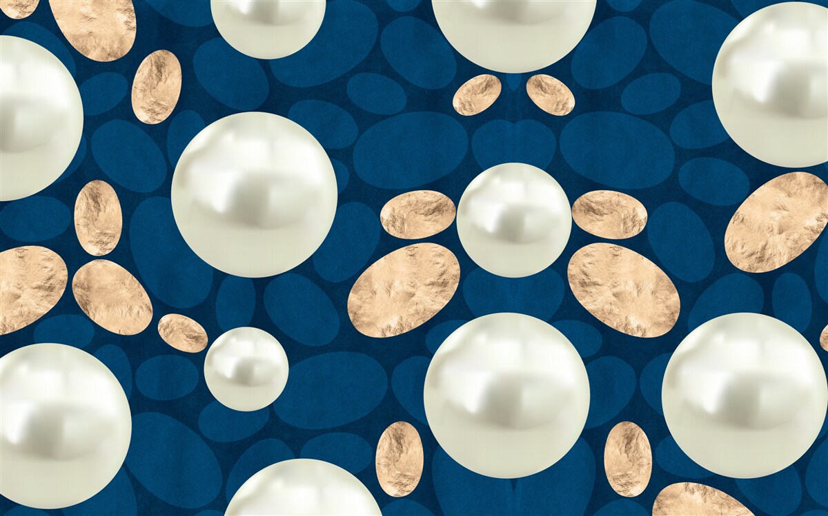 Fototapet cristale aurii și perle albe