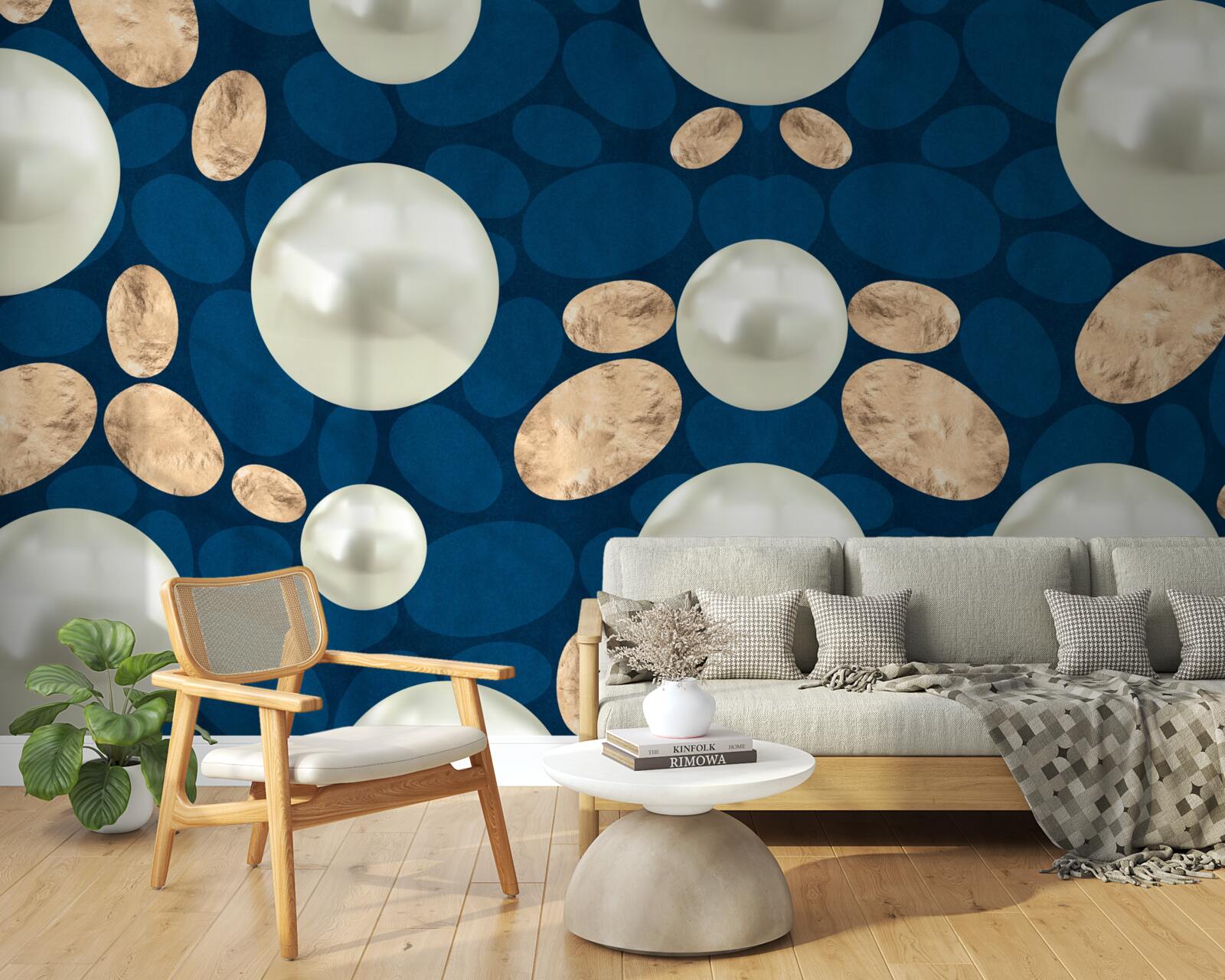 Fototapet cristale aurii și perle albe