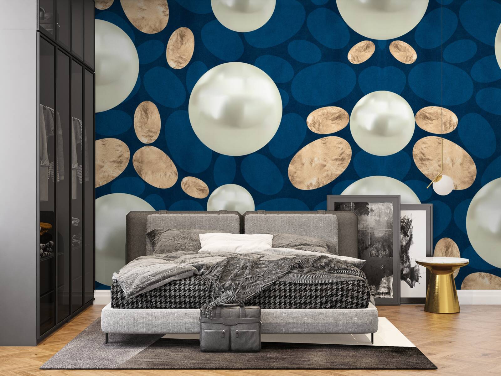 Fototapet cristale aurii și perle albe