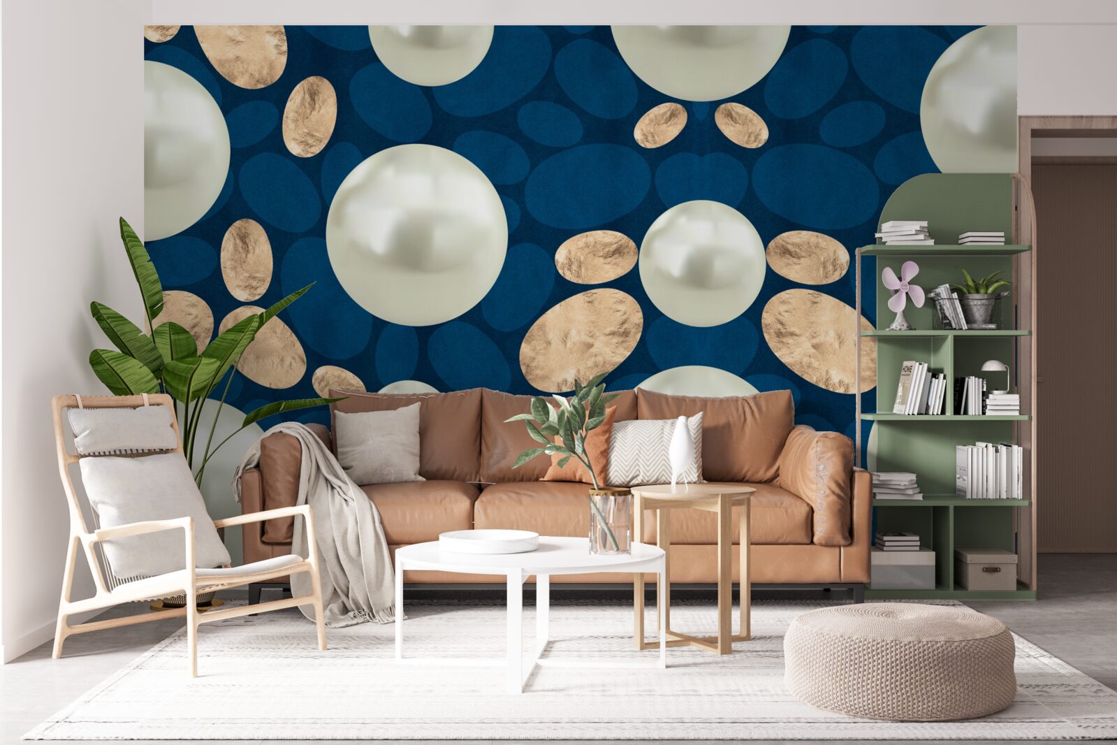 Fototapet cristale aurii și perle albe