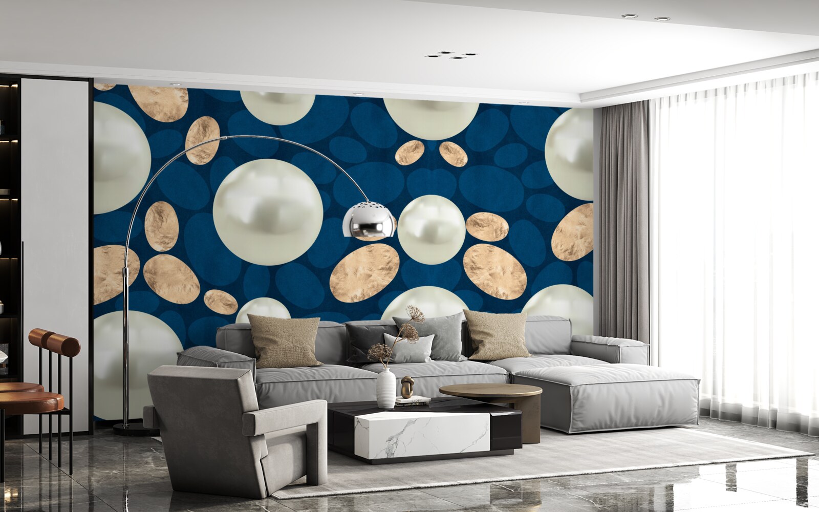 Fototapet cristale aurii și perle albe