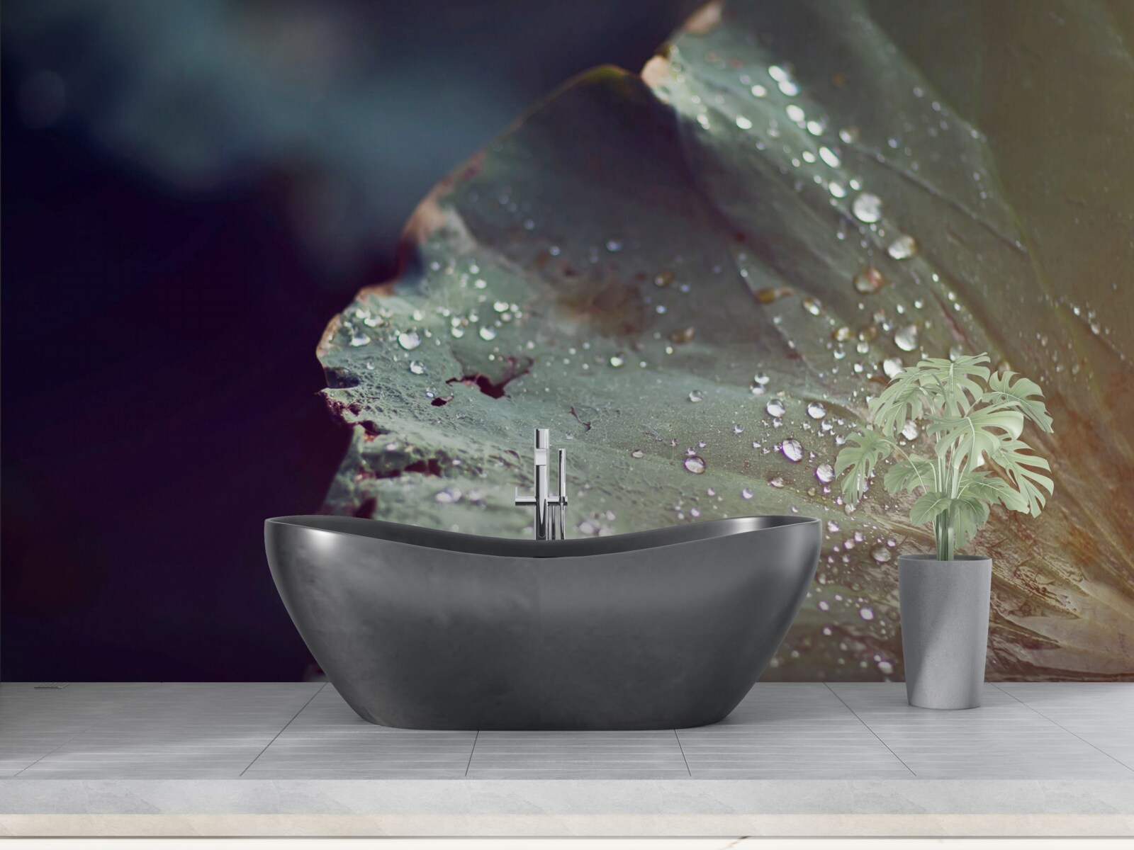 Fototapet boabe de rouă timpurie pe o frunză