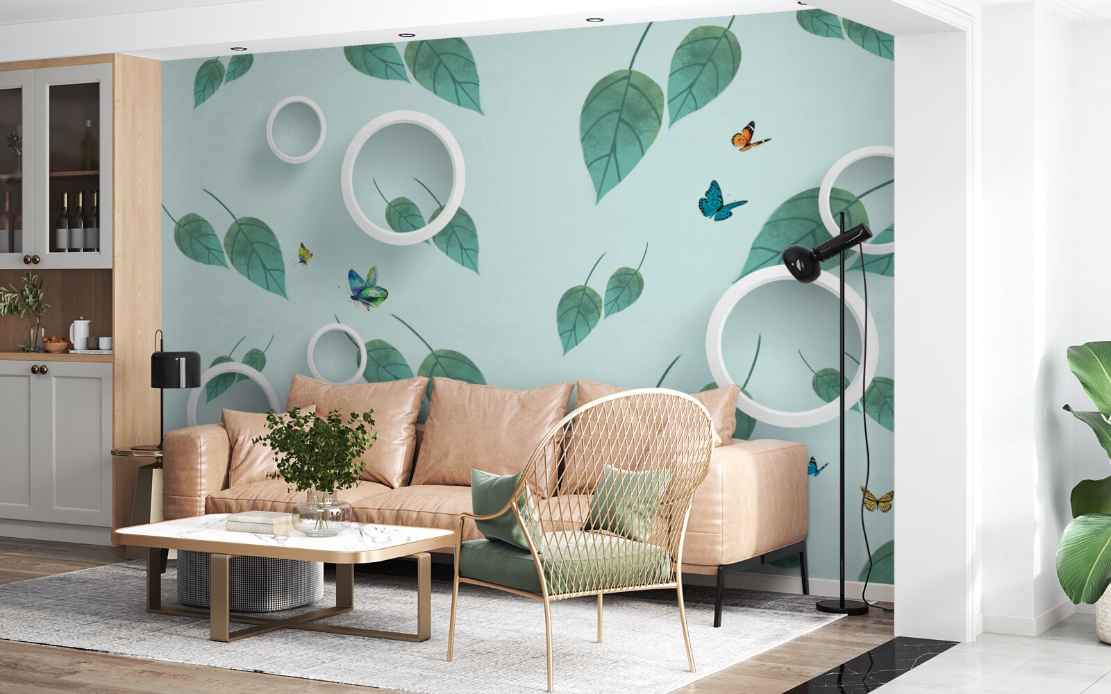 Fototapet Lepidoptere printre frunzele verzi