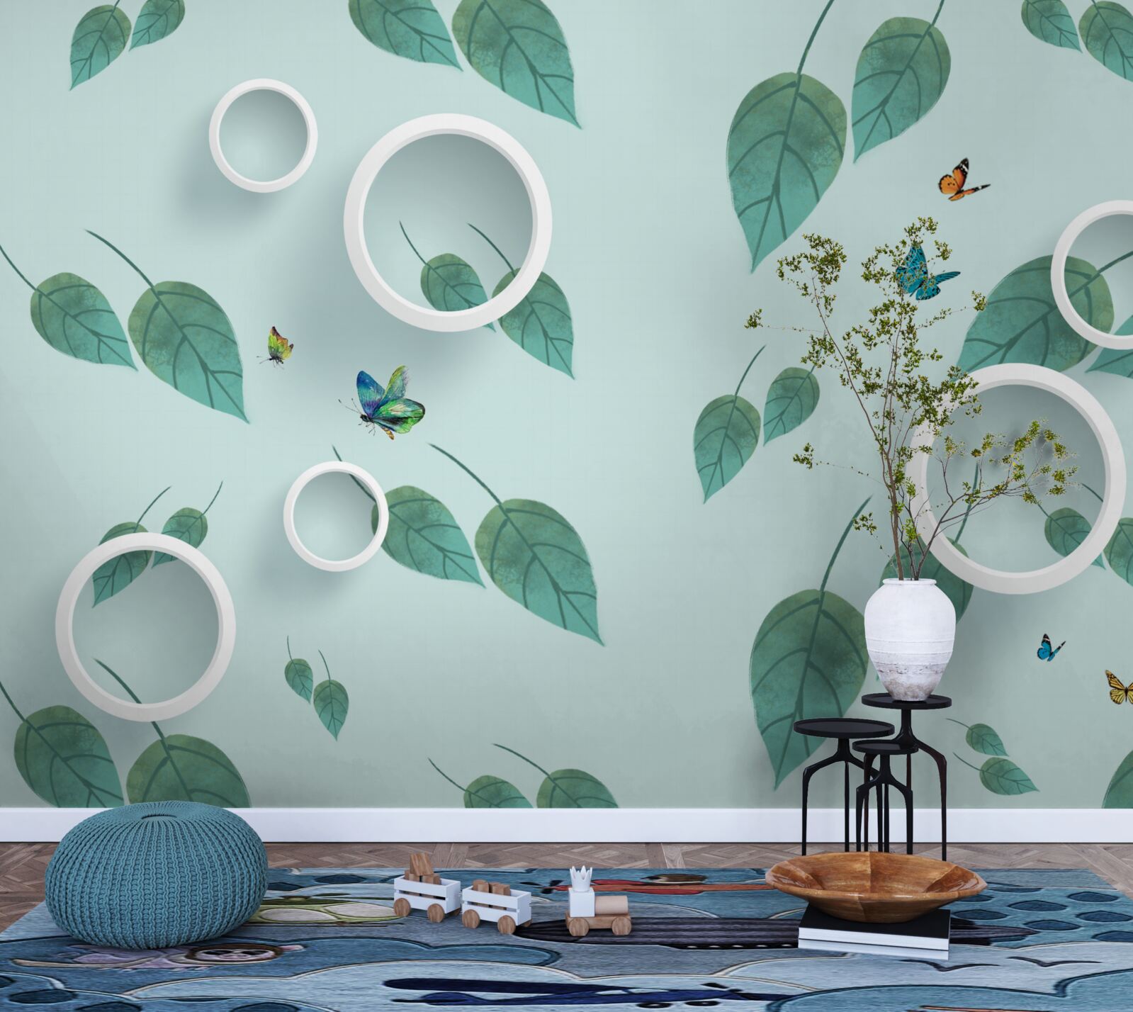 Fototapet Lepidoptere printre frunzele verzi