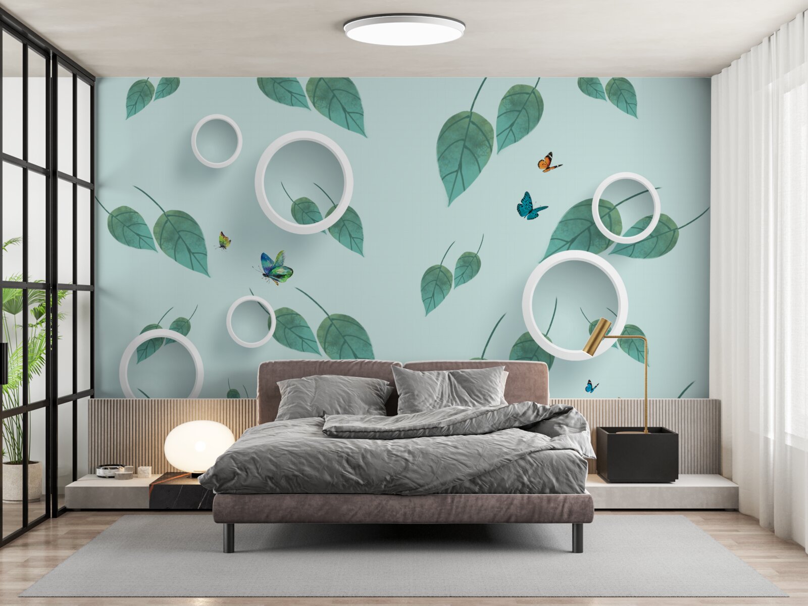 Fototapet Lepidoptere printre frunzele verzi