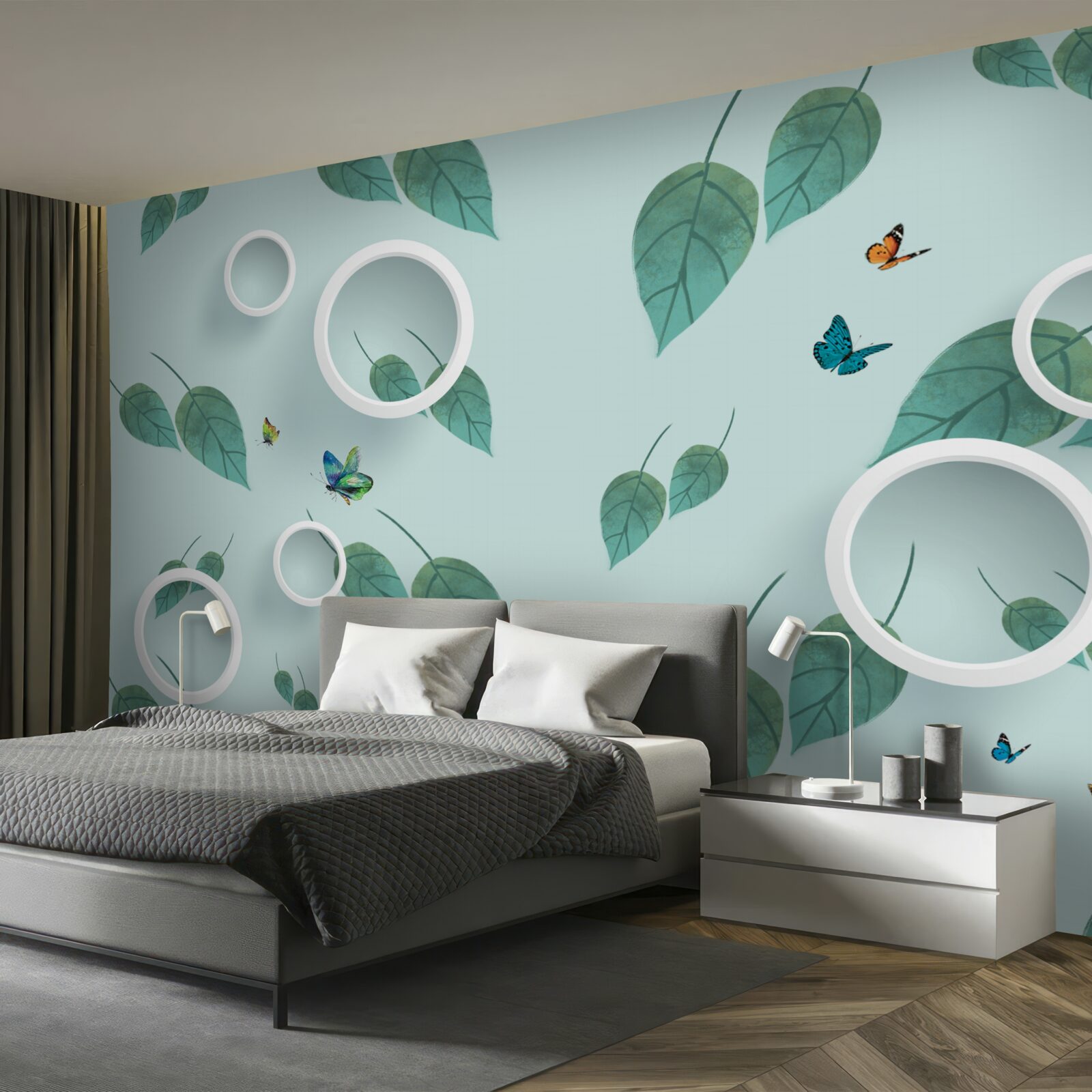 Fototapet Lepidoptere printre frunzele verzi