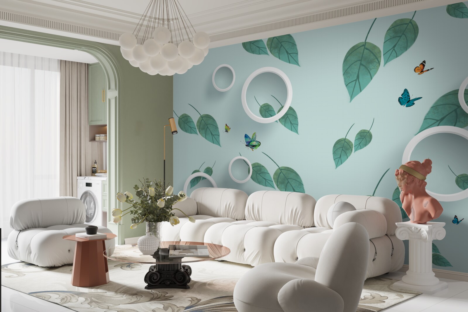 Fototapet Lepidoptere printre frunzele verzi