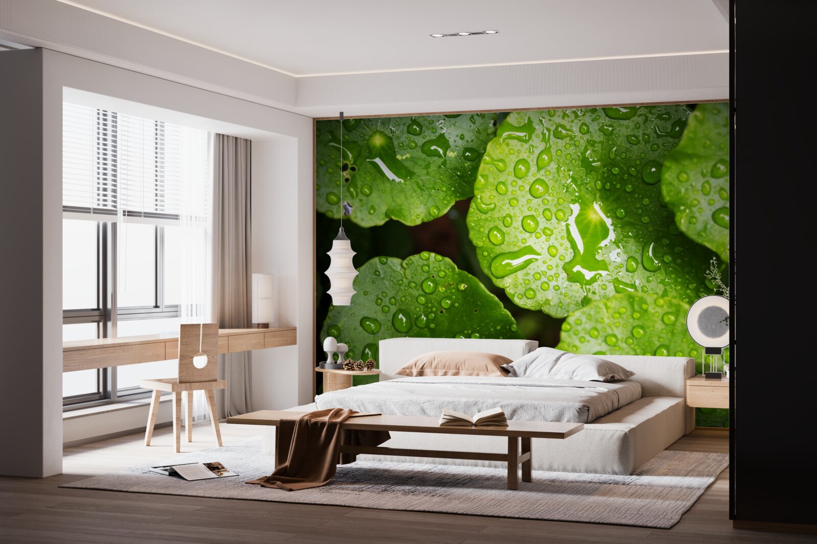 Fototapet frunzele spălate de picăturile de ploaie au căpătat o nuanță verde bogată