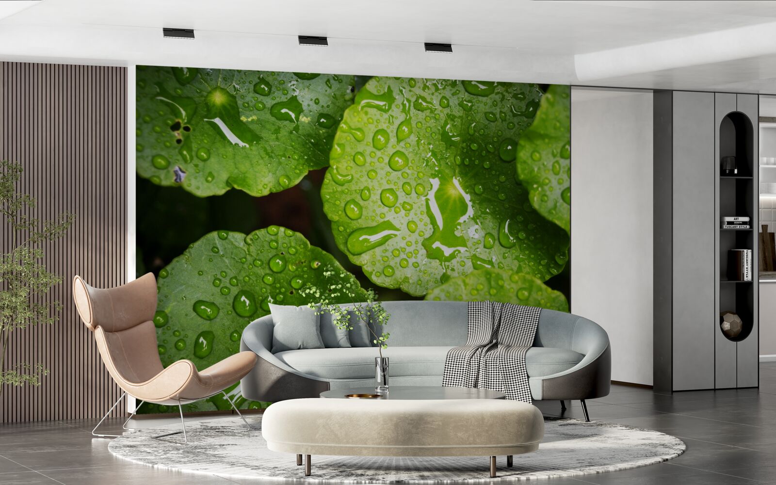 Fototapet frunzele spălate de picăturile de ploaie au căpătat o nuanță verde bogată