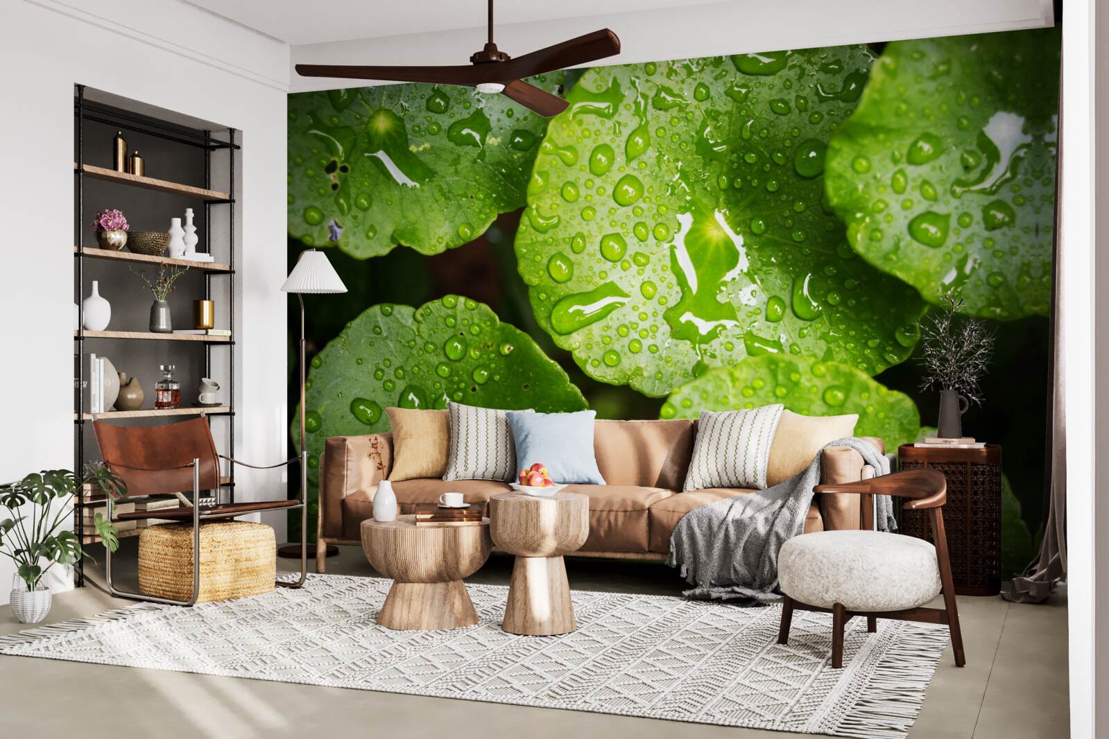 Fototapet frunzele spălate de picăturile de ploaie au căpătat o nuanță verde bogată