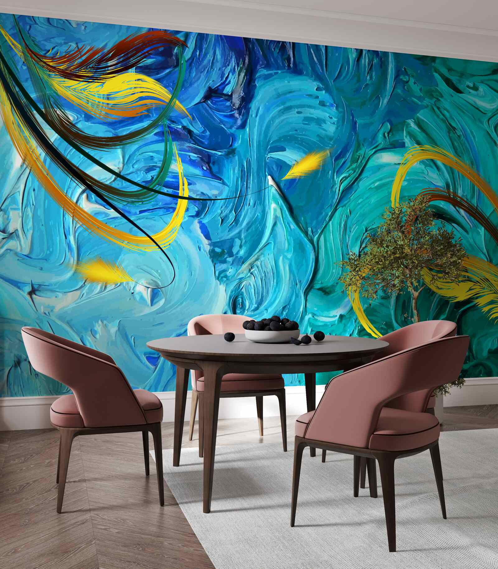 Fototapet pigmenți albastru guașe în diferite nuanțe