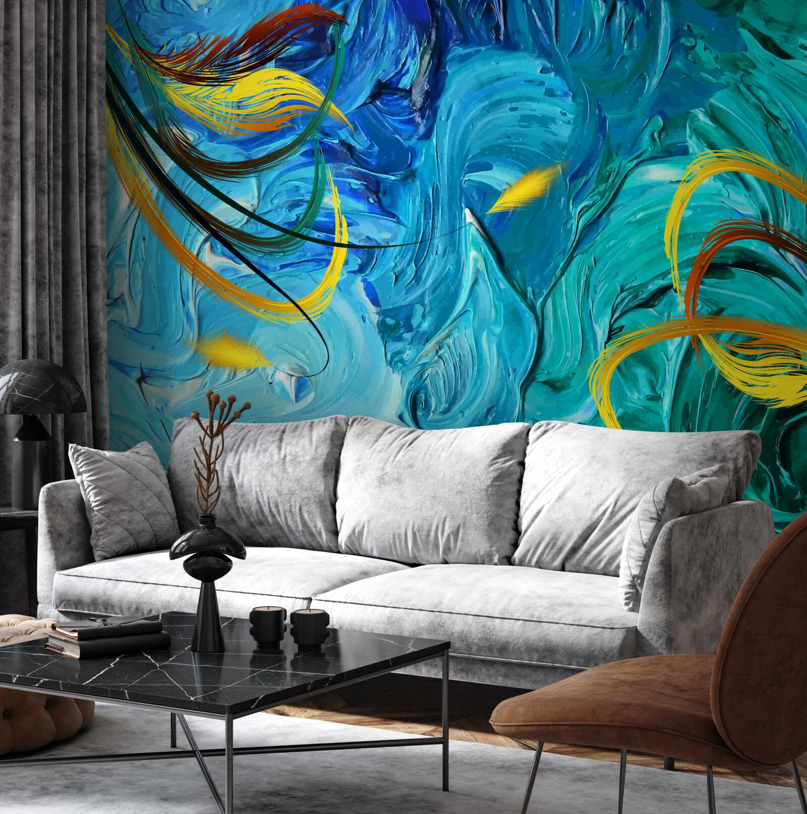 Fototapet pigmenți albastru guașe în diferite nuanțe