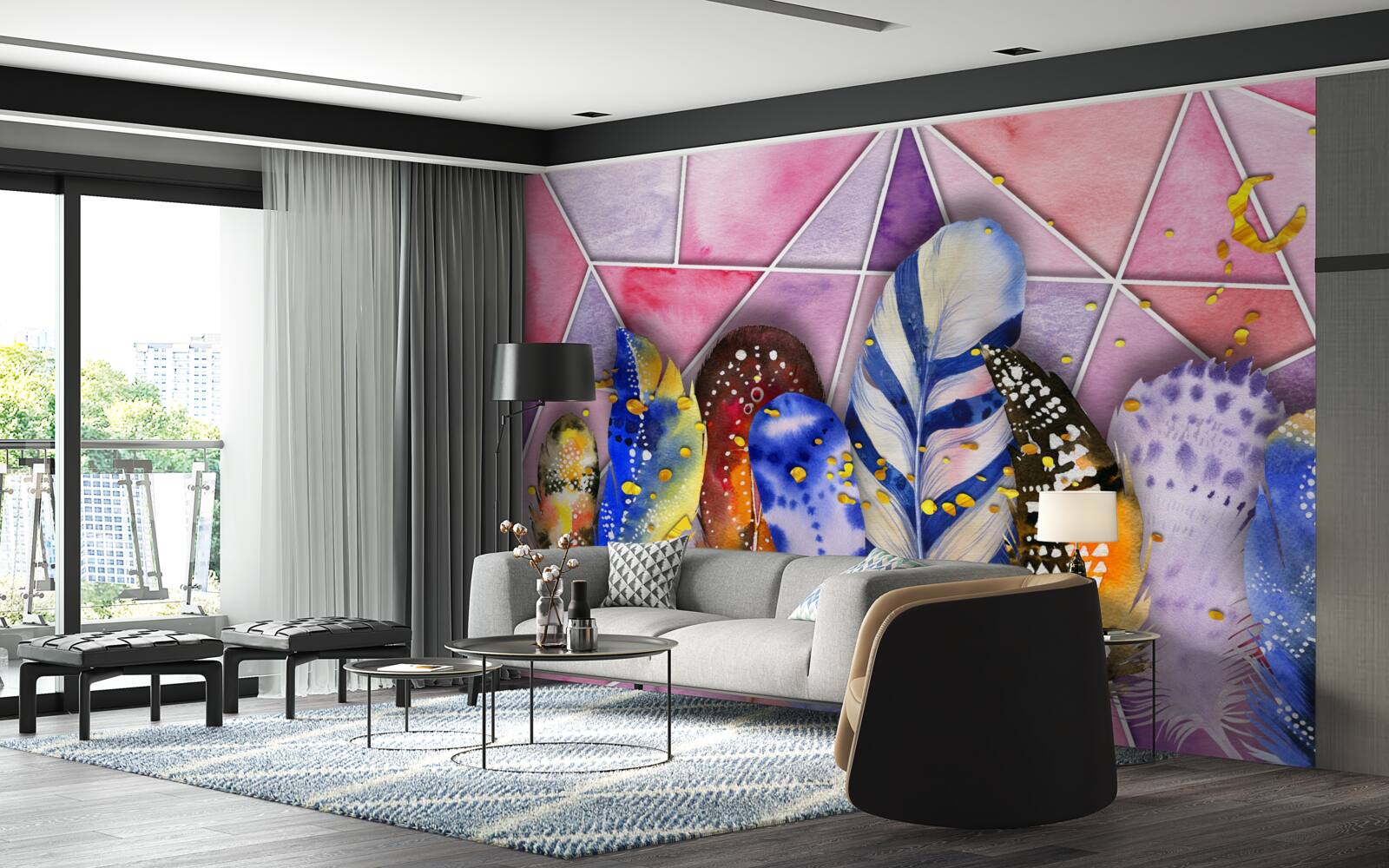 Fototapet pene colorate în diferite nuanțe