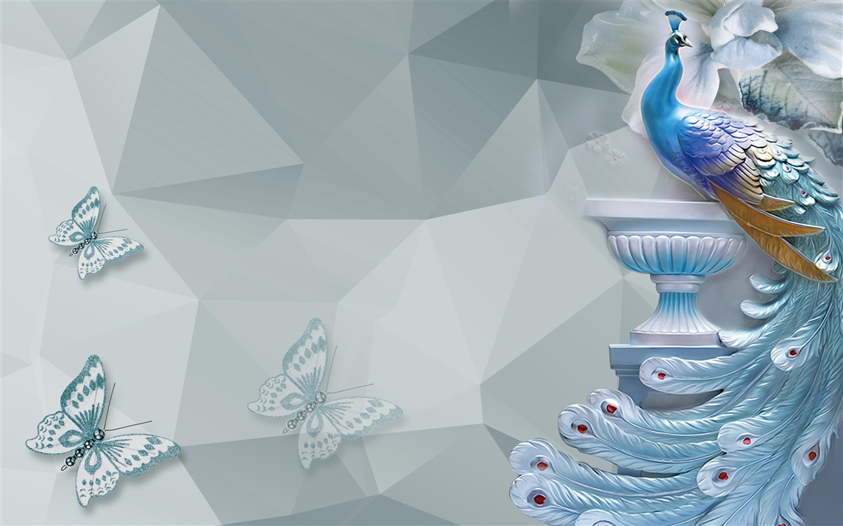 Fototapet păun magnific și fluturi