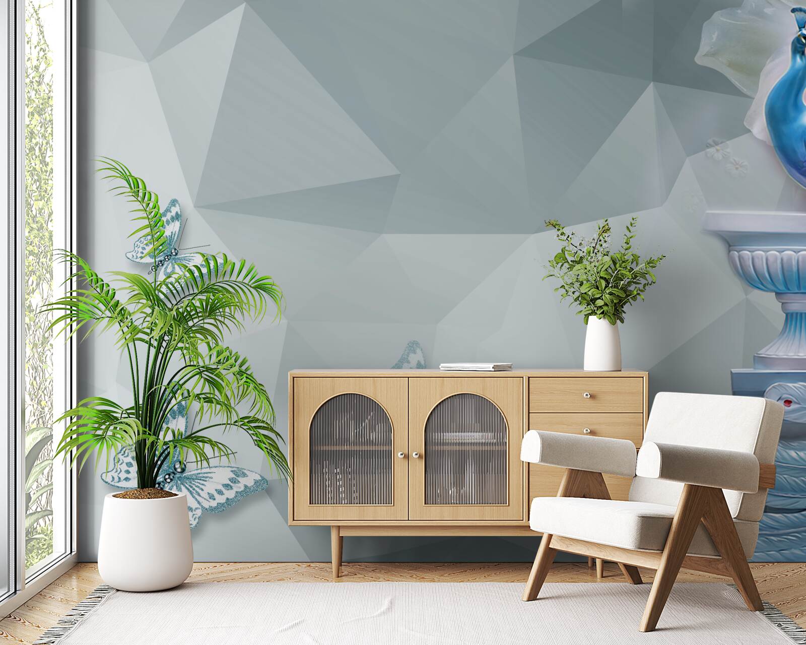 Fototapet păun magnific și fluturi