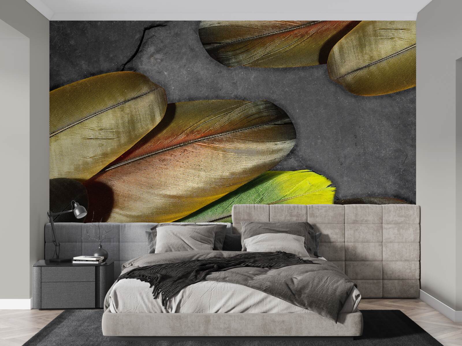 Fototapet pene de aur sclipitoare pe un fundal gri